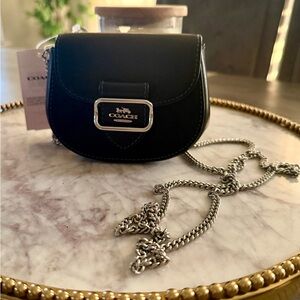 COACH Morgan Card Case On A Chain in Leather Black | NWT